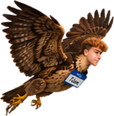 Talon, half human and half hawk, mid-flight