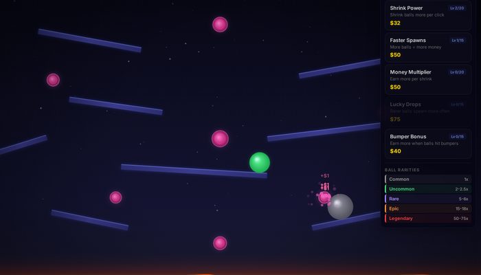 Glowing balls bouncing down ramps above a lava floor